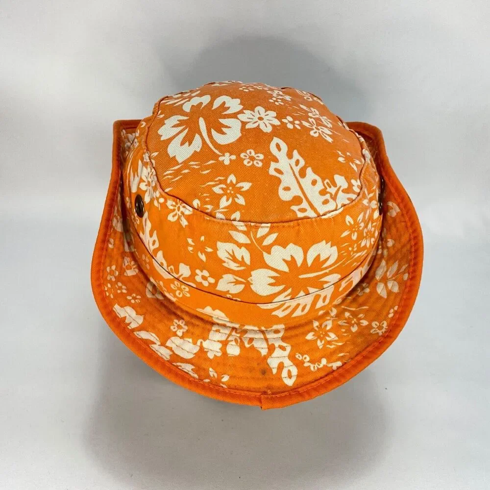 Dorfman Pacific Kindercaps Bucket Hat Cap 4-6X Orange White Leaves Snap Sides